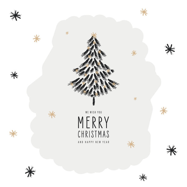 Merry christmas greeting card and happy new year lettering tree white background - Vektor, Bild