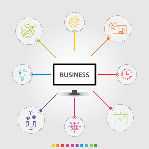 Business Infographics vector ontwerp. Tijdlijn concept omvat diagram, creativiteit, wereldwijde pictogrammen. Kan gebruikt worden voor rapport, presentatie, diagram, webdesign - Vector, afbeelding