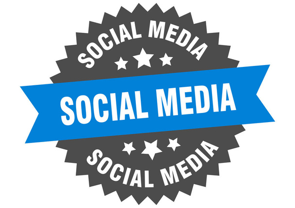 social media sign. social media blue-black circular band label - Vecteur, image