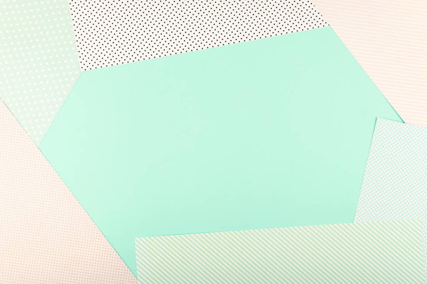 Mint Blue and pink pastel color paper geometric flat lay backgro - Photo, Image