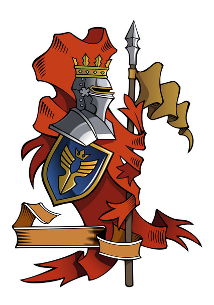 Composição heráldica com bandeiras, capacete e escudo, ilustração vetorial
 - Vetor, Imagem
