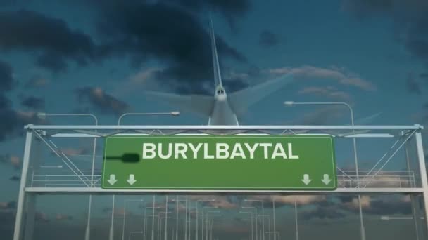 samolot lądujący w Burylbaytal kazakhstan - Materiał filmowy, wideo
