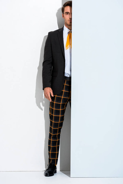 cropped view of man in trendy formal wear standing on white  - Photo, Image