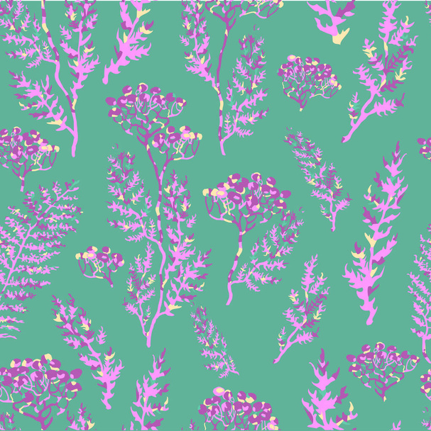 Seamless pattern with herbs, plants and flowers - Vector, Image