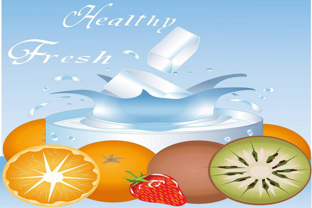 Healthy and fresh fruit drink illustration vector includes oranges,kiwi fruit,and strawberry - Vector, afbeelding