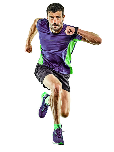mature man running runner jogging jogger isolated white background - 写真・画像