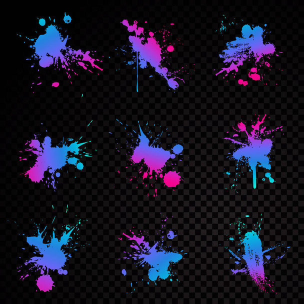 Fluo bunte Farbkleckse auf schwarzem Hintergrund - Vektor, Bild