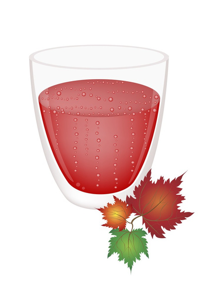 Strawberry Juice in Glass with Colorful Maple Leaves - Vector, Image