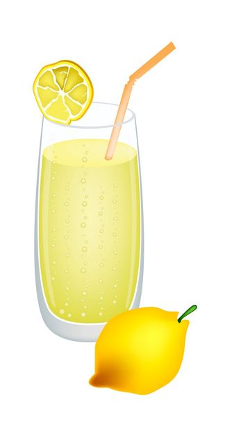 Glass of Lemon Juice and Fresh Lemons - Vector, Image