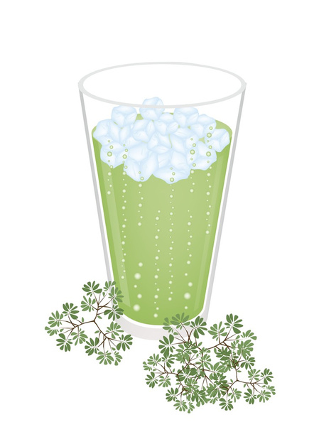 een glas van groene thee met ijsblokje - Vector, afbeelding