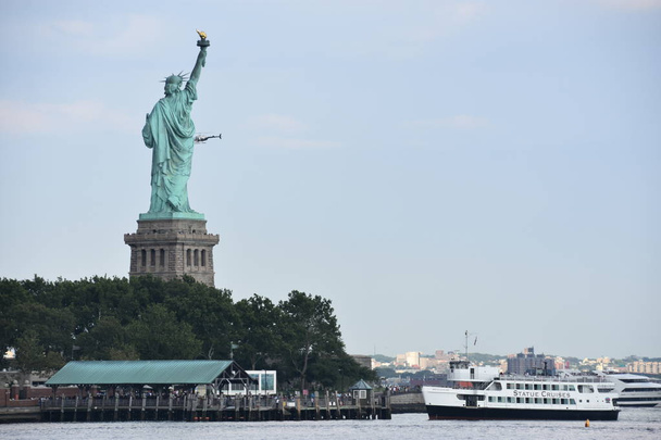 NEW YORK, NY - AUG 4: Statue of Liberty in New York City, USA, as seen on Aug 4, 2019.  - Zdjęcie, obraz