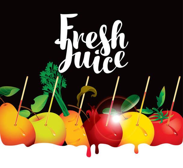 menu for juice and fresh juice from various fruits - Вектор,изображение