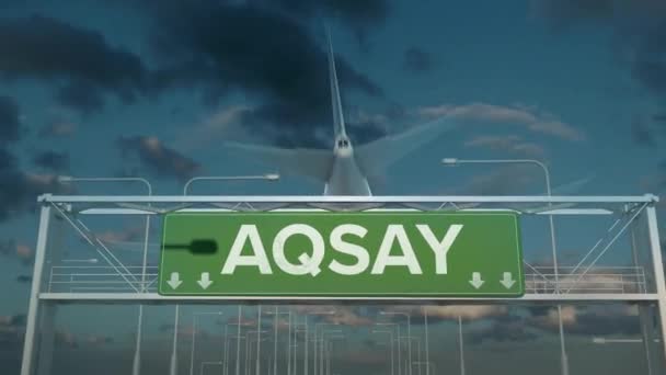 samolot lądujący w Aqsay Kazakhstan - Materiał filmowy, wideo