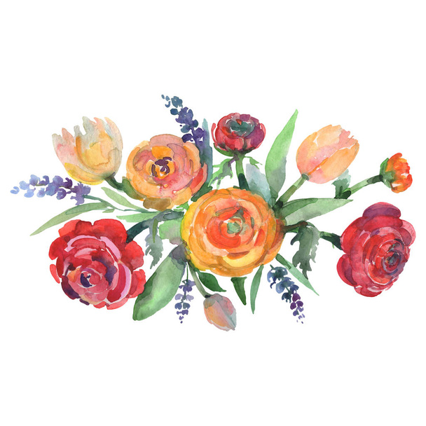 Ranunculus bouquet floral botanical flowers. Watercolor background set. Isolated bouquets illustration element. - Fotó, kép
