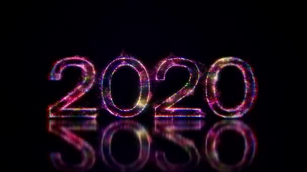 Videoanimation bunter Lichtstrahl-Teilchen zeigt das neue Jahr 2020 über einem reflektierenden Boden - repräsentiert das neue Jahr - Urlaubskonzept - Weihnachten - Filmmaterial, Video
