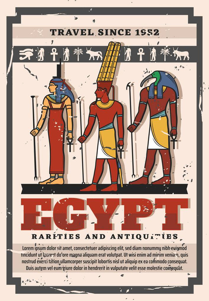 Izyda, Amon, Thoth egipskich bogów z hieroglifami - Wektor, obraz