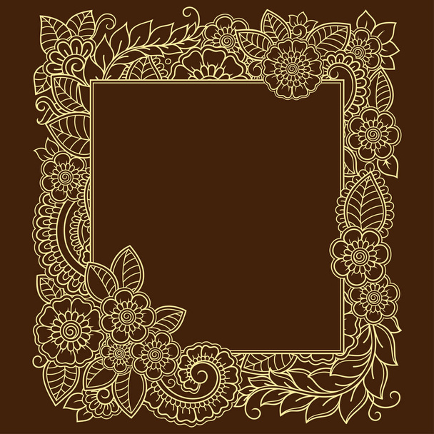 Stylized with henna tattoos decorative pattern for decorating covers for book, notebook, casket, magazine, postcard and folder. Flower in mehndi style. Frame in the eastern tradition. - Διάνυσμα, εικόνα