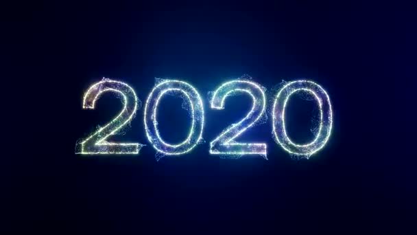 Altın ışık parçacıklarının video animasyonu ve mavi zemin üzerindeki 2020 yılı - yeni yılı temsil ediyor - tatil kavramı - Noel - Video, Çekim
