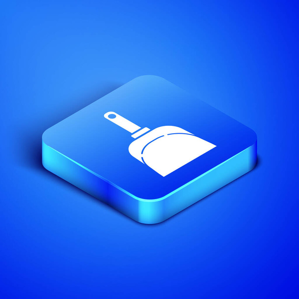 Isometric Dustpan icon isolated on blue background. Cleaning scoop services. Blue square button. Vector Illustration - Vector, Image