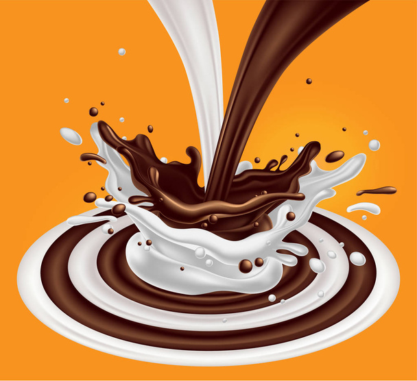 Coffee with milk. Splash effect.  3D vector. High detailed reali - Vector, Image