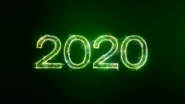 Altın ışık parçacıklarının video animasyonu ve yeşil zemin üzerindeki 2020 yılı - yeni yılı temsil ediyor - tatil kavramı - Noel - Video, Çekim