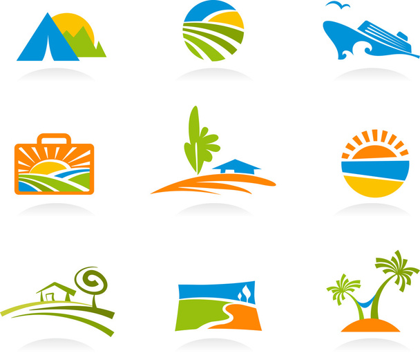 Tourism and vacation icons and logos - Vector, Image