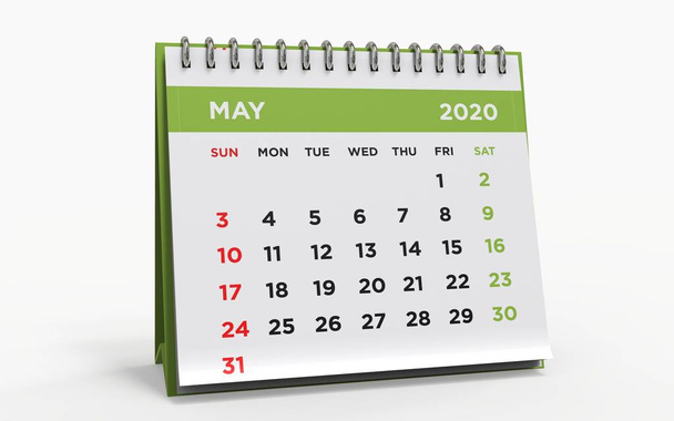リングバインダー付きデスクカレンダー、 2020年5月、 3Dレンダリング - 写真・画像