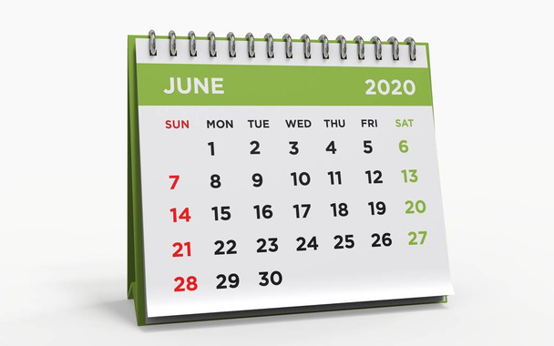 Stolní kalendář s kroužkovým pořadačem, červen 2020, 3d vykreslení - Fotografie, Obrázek