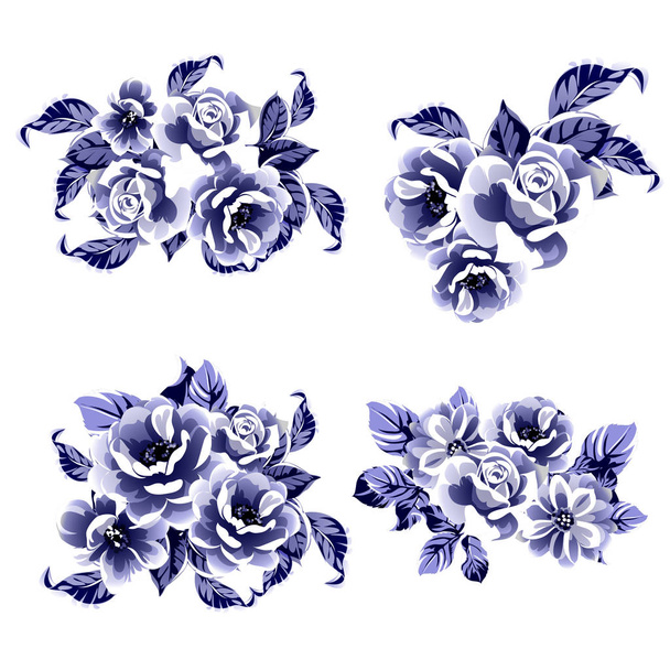 Bezešvé modré monochromatický vinobraní styl květiny vzor - Vektor, obrázek