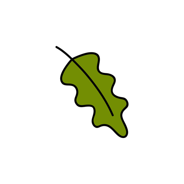 Векторна ілюстрація листя. Рука намальована милим осіннім зеленим дубовим листям. Ізольована мультяшна графічна іконка
. - Вектор, зображення
