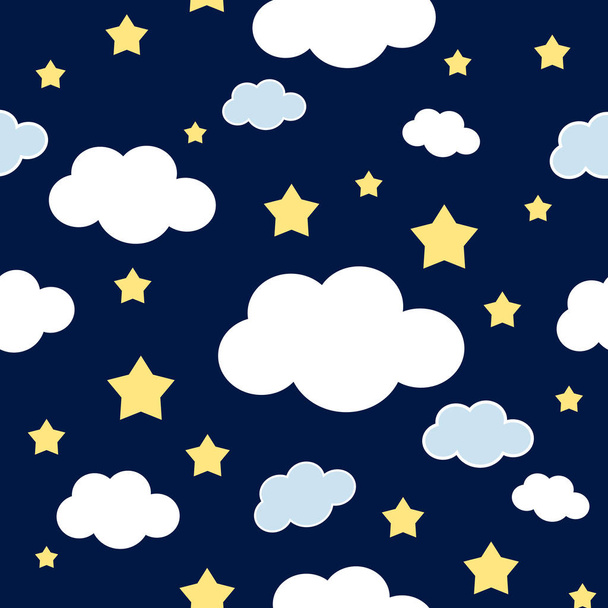 Nuvens e as estrelas no vetor do céu padrão de repetição sem costura
 - Vetor, Imagem