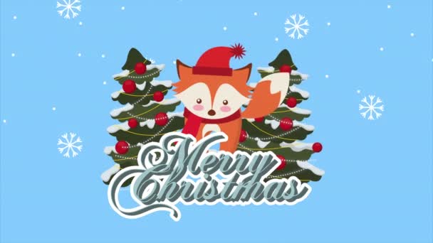 Veselé Vánoce liška se stromy borovice - Záběry, video