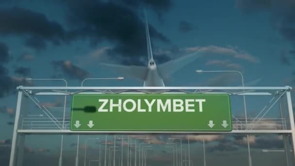 samolot lądujący w Zholymbet Kazakhstan - Materiał filmowy, wideo