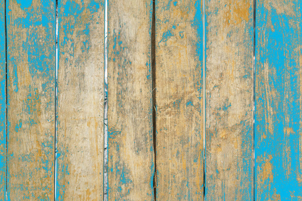 Old grunge wood plank texture background. Vintage blue wooden board wall have antique cracking style background objects for furniture design. Painted weathered peeling table woodworking hardwoods. - Photo, Image