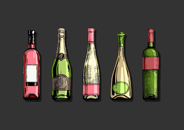 Set of wine bottle - Vettoriali, immagini