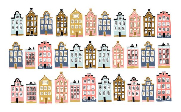 Skandináv város táj kézzel rajzolt stílusban - Vektor, kép