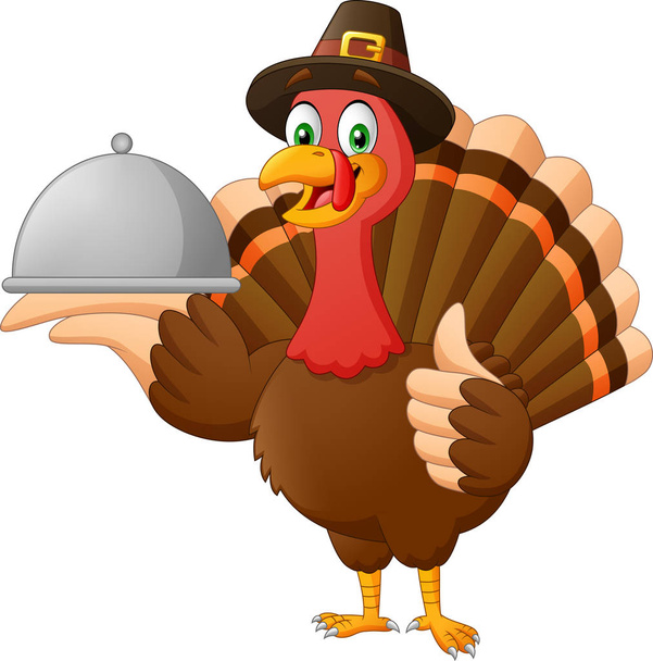 Cartoon turkey holding tray. Vector Illustration - ベクター画像