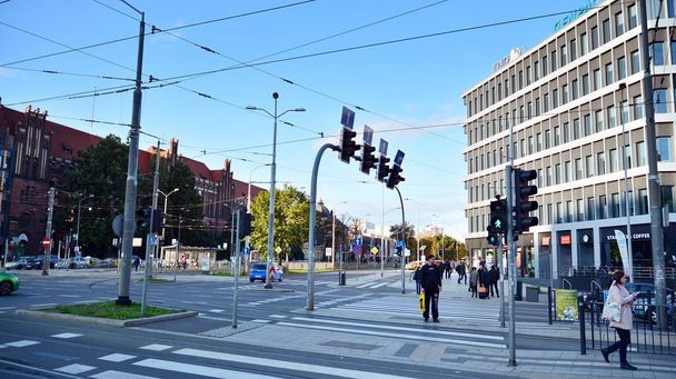 Szczecin, Poland. 4 October 2019. Streets at in Szczecin. City center. - Photo, Image