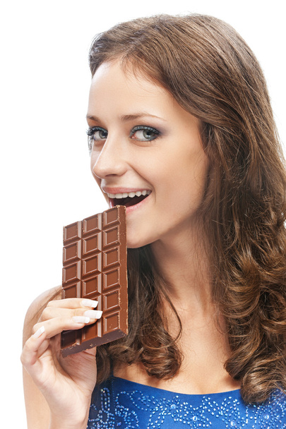 Woman with chocolate bar - Фото, изображение