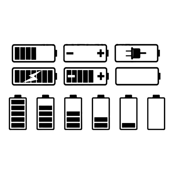 Diferentes iconos de carga de capacidad de batería con estado completo y bajo
 - Vector, imagen