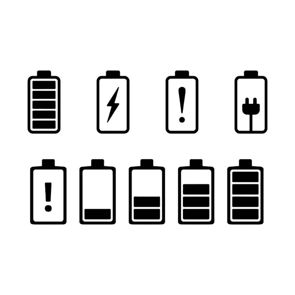 Different battery capacity charge icons with full and low status - Vector, Image