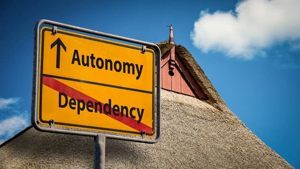 Straat teken naar autonomie versus afhankelijkheid - Foto, afbeelding
