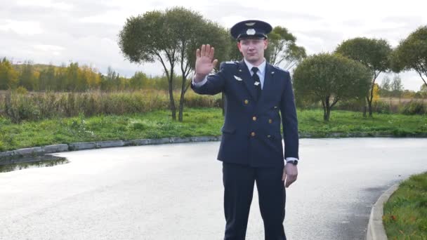 pilot welcomes waving  commander airline  aviator - Metraje, vídeo