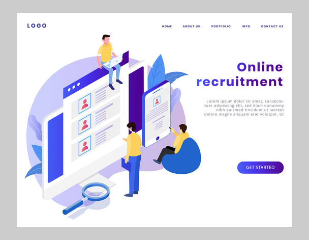 Isometric online recruitment landing page - Vector, Image