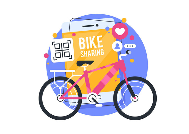 illustration de partage de vélo, application de location de vélo. Applications modernes en ligne. Concept illustration d'entreprise
. - Vecteur, image