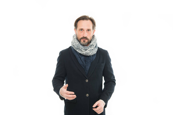 Giving the man confidence. Stylish man with beard isolated on white. Bearded man wear cozy clothing for fall weather. Mature man in autumn fashion style - Φωτογραφία, εικόνα
