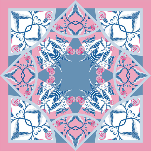 Bufanda de seda delicat colores con flores abstractas patrón vectorial con elementos florales dibujados a mano
. - Vector, Imagen