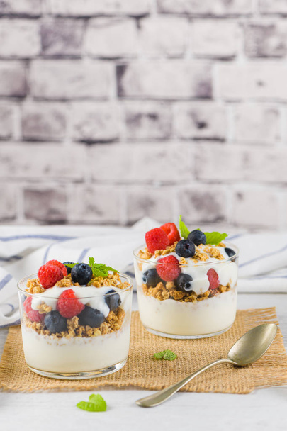 Granona with red fruits homemade yogurt - Photo, Image