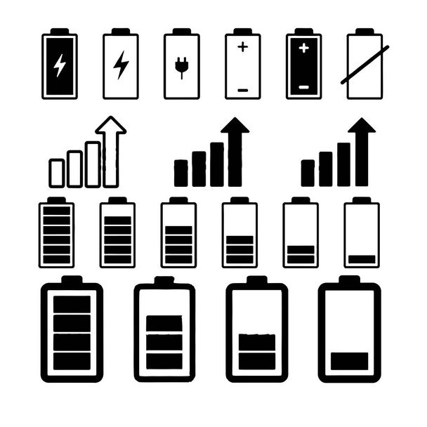 Diverse icone di carica della capacità della batteria con stato pieno e basso
 - Vettoriali, immagini