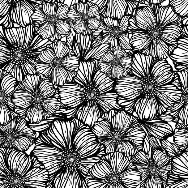 The seamless background is monochrome flowers. Vector illustration - Wektor, obraz